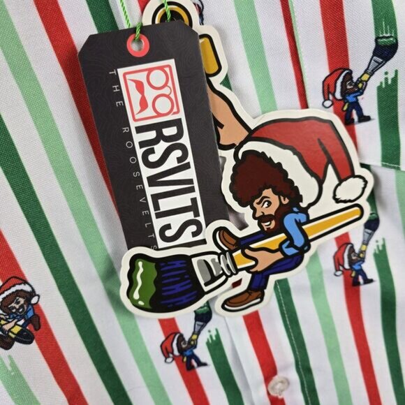 NWT Men's The Roosevelts RSVLTS Bob Ross Christmas Button Down Shirt Sz Large - Picture 6 of 13